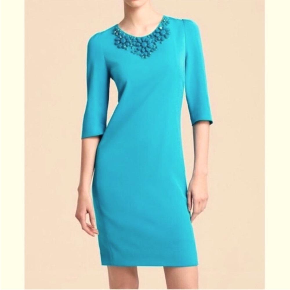 Kate Spade Turquoise Shift Dress with Beaded Neckline